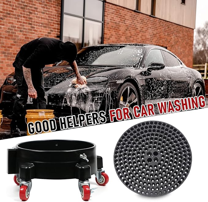 5 Gallon Bucket Dolly with Grit Trap,Removable Rolling Car Wash Buckets with 360 Degree Wheels,11.5'' Car Washing Bucket Organizer Detailing Smoother Maneuvering