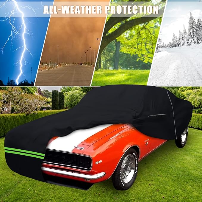 Waterproof Car Cover Replace for 1967-1973 Chevy Camaro, 6 Layers All Weather Car Cover with Zipper Door & Windproof Bands for Snow Rain Dust Hail Protection (1967-1973)