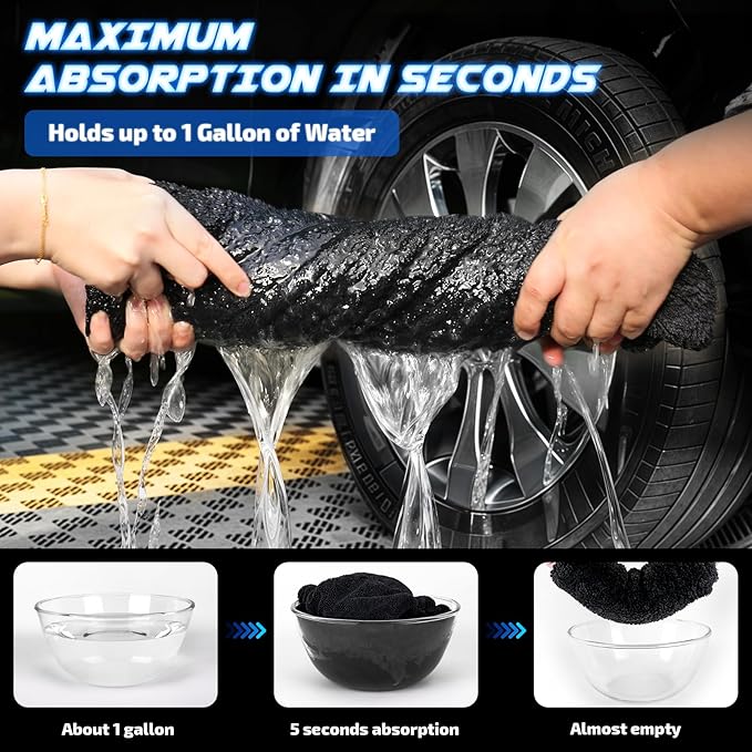 2-Pack 1200 GSM Car Drying Towels – Microfiber Towels for Cars (36" x 24"), Ultra-Absorbent, Streak-Free, Scratch-Free, No Water Spots, Double-Twist Pile & Edgeless Design(Blue)
