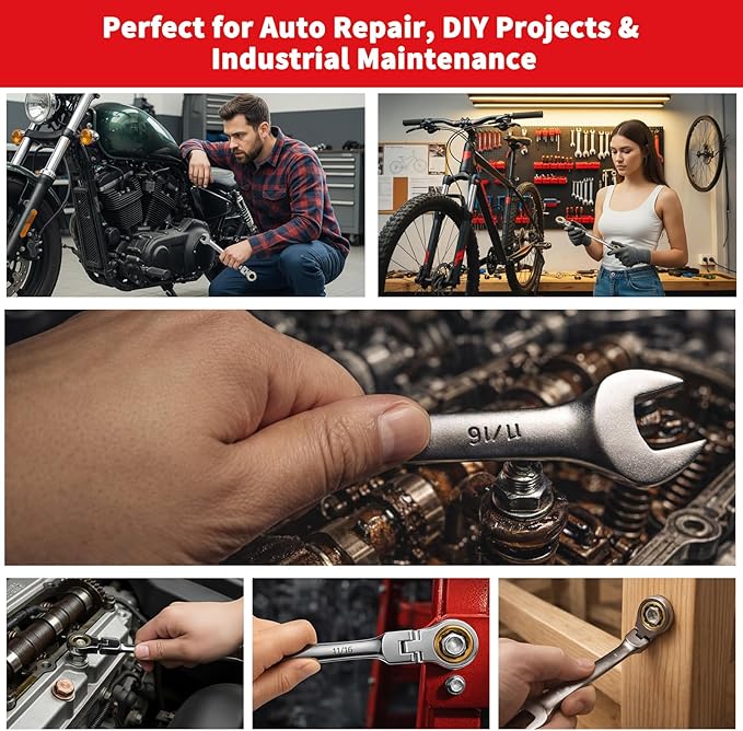 Ratcheting Combination Wrench Set, SAE & Metric With Color Ring, 14pc/7pc/10pc/5pc, 3/8" To 3/4"; 8mm To 18mm, With Organizer Rack, 12-Point, 72 Teeth (22PC SAE & METRIC)