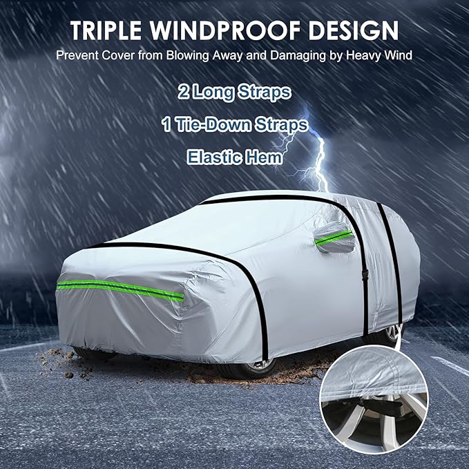 AUQDD 6-Layers Premium Truck Car Cover Waterproof All Weather Weatherproof UV Sun Protection Snow Dust Storm Resistant Outdoor Exterior Custom Form-Fit Full Padded Car Cover with Straps 198"-220" K13