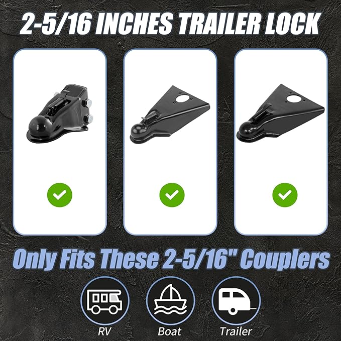 Trailer Hitch Lock for 2-5/16 Inch Coupler with Safety Chain Lock, Heavy Duty Anti-Theft Trailer Tongue Coupler Lock for RV, Boat, Dump & Cargo Trailers (Black)