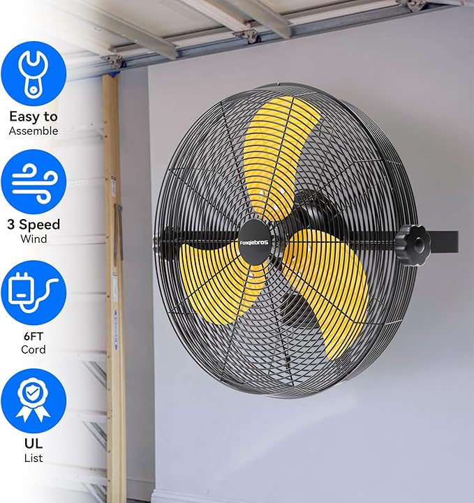 18 Inch High Velocity Wall Mounted Fan, 4580 CFM 3-Speed Metal Wall Fan with Sealed Motor, 180° Tilting Heavy Duty Industrial Fan for Patio, Garage, Barn & Gazebo, UL Listed