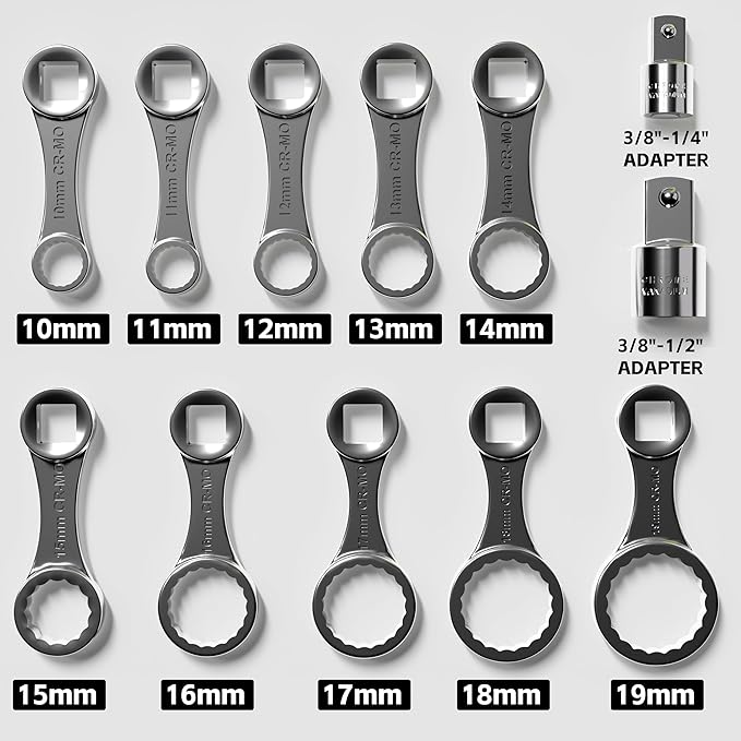 KJE 12PCS CR-MO Metric Torque Wrench Adapter Set(10-19mm), 12-Point 3/8" Square Drive Torque Wrench Extension Adapter, Extension Rod Repair Tool