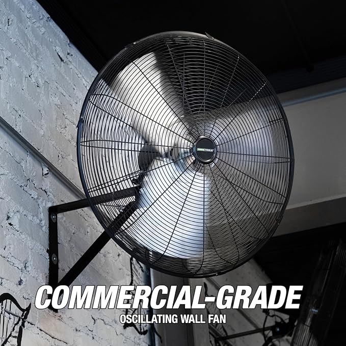 OEMTOOLS OEM24884 30" Indoor Oscillating Wall Fan, 9500 CFM Max. Garage 90 Degree Mounted Fan with 6 Ft. UL Listed Cord, Not for Outdoor Use