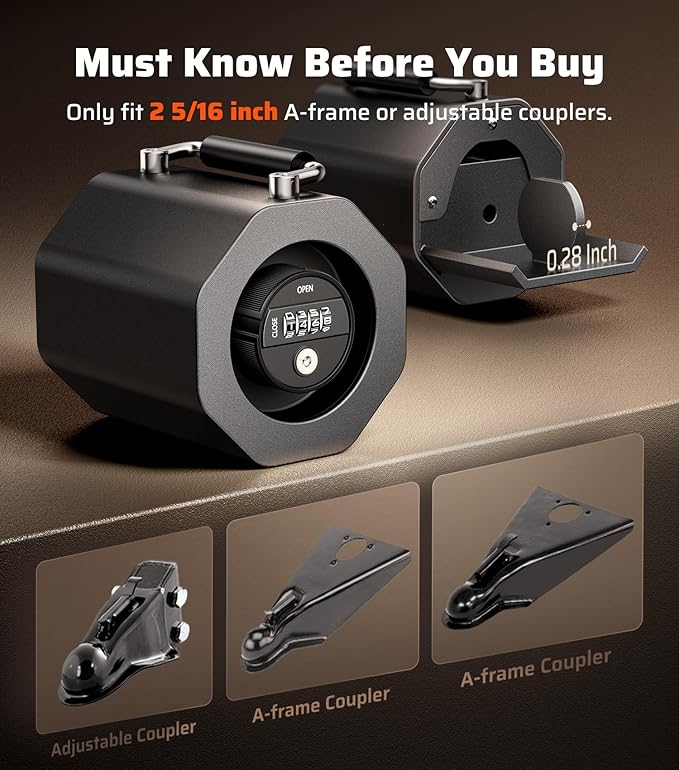 Ehaho 2 5/16" Anti-Theft Trailer Lock, Level 9 Security Combination Trailer Hitch Locks with Handle, Heavy Duty Coupler Lock for RV, Boat, Trailer