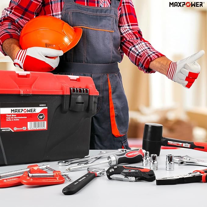MAXPOWER Tool Boxes With Removable Tool Trays, Portable Tool Box for Tools Organizers and Storage, 3 Pack Plastic Toolbox, 13-Inch, 15-Inch & 17-Inch
