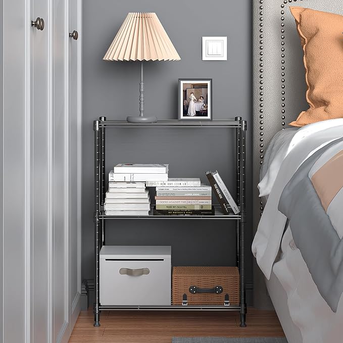 M MZG 450 lbs Steel Storage Shelving 3-Tier Utility Shelving Unit Steel Organizer Wire Rack for Home,Kitchen,Office (11.8" D x 17.7" W x 26.3" H)