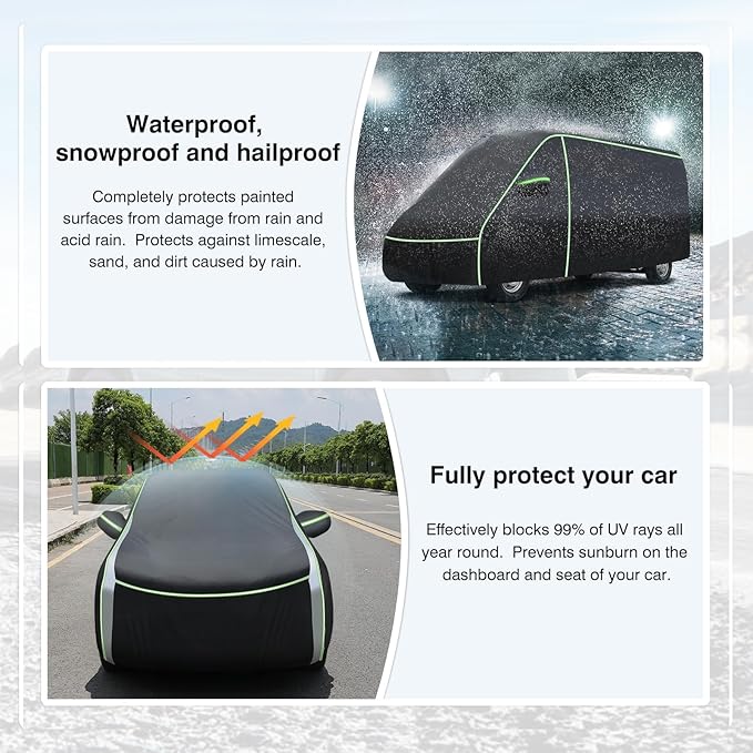 Car Cover for Ram ProMaster 2014-2025 2026 All Weather Van 4-Door Car Covers, Outdoor UV Protection Waterproof Full Car Cover for ProMaster Accessories with Zipper & Reflective Safety Strips