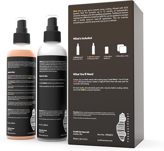 Couth Slick Pro - Ceramic Spray Coating | 12 Month SiO2 Ceramic Car Detail Spray Wax for Cars, Boats, Motorcycles | Hydrophobic High Gloss Paint Protection Paint Sealant