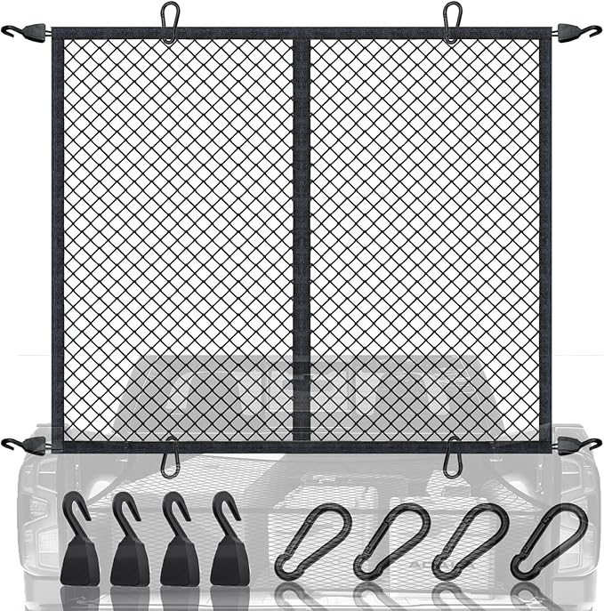 Cargo Net for Pickup Truck Bed Stretchable 4'x4' to 7'x7', Ideal for ATV, SUV, UTV, Trailer Tarp, Truck and Boat Use (Single Layer)