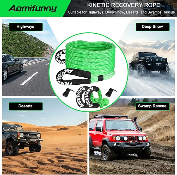 1" x30ft Kinetic Recovery Tow Rope Kit, 48,800 lbs Break Strength, 35% Elasticity, with 2 Soft Shackles, Heavy Duty Tow Strap for Offroad Jeep, SUV, Truck, ATV, UTV, Tractor & 4x4 Vehicles