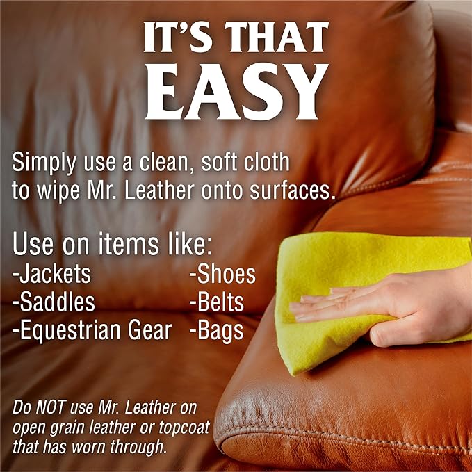 Mr. Leather Cleaner and Conditioner (8 oz) - Restores & Protects All Leather with Natural Oils - Hydrating and Water-Repelling Cream for Couches, Car Interior, Shoes, and Bags