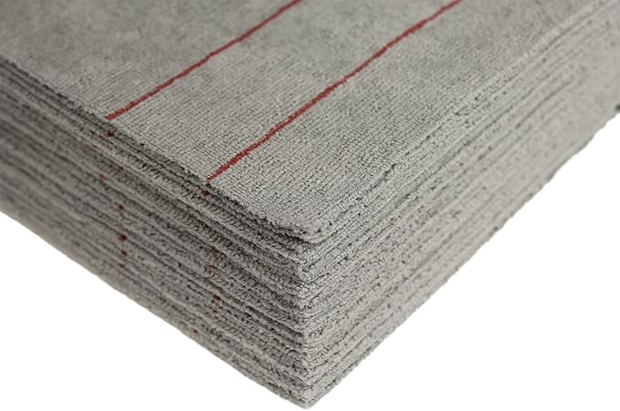 CleanAide Silver-Embedded Microfiber Towels, Edgeless, Lint-Free, Odor-Resistant, Ultra Absorbent, Streak-Free Cleaning for Auto, Home, Kitchen, Glass & Electronics, 16x16 in, 12-Pack, Red Stripes
