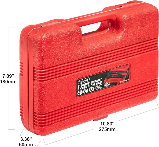 Toolwiz 1'' Socket Extension Set 4'', 6'', 10'' (3 Piece) Cr-Mo Steel, 1 inch Drive Extension Bar with Locking Pin for Mechanical Equipment Repair, Organized in PVC Box Use with Air Impact Wrenches