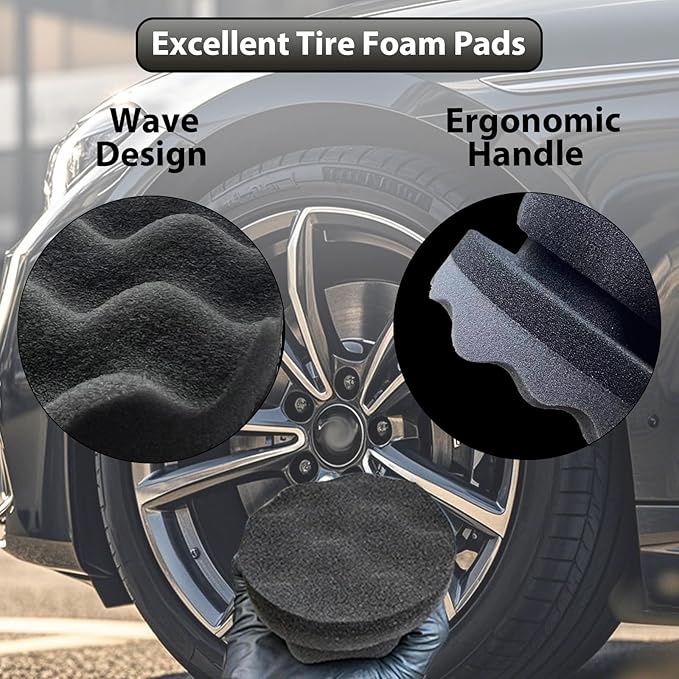 Tire Shine Applicator Pads, 2 Pcs Tire Dressing Applicator, Reusable Tire Shine Sponge Wave Contoured for Car Detailing, 3.15inch