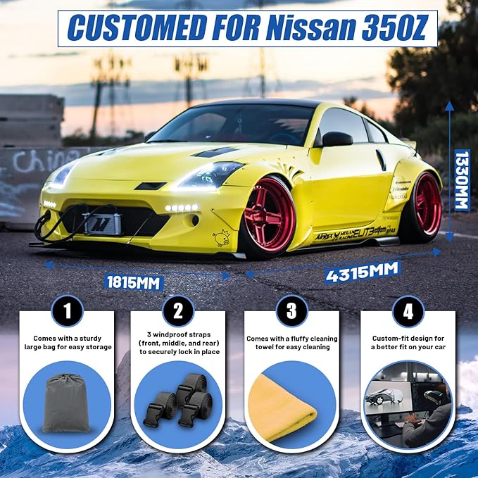 Car Cover Custom Fit for Nissan 350Z 370Z (2009-2025), Waterproof All Weather for Automobiles Full Exterior CoverSun Rain Snow UV Protector.