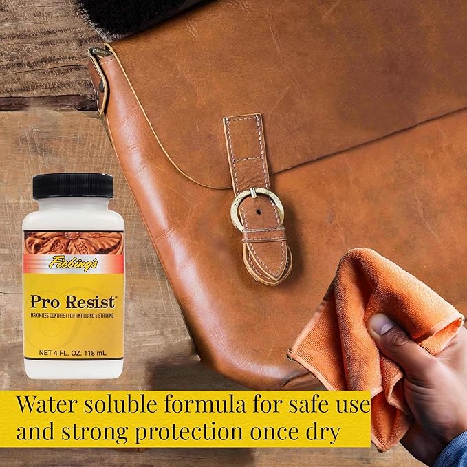 Fiebing's Pro Resist (4oz) - A resist for maximizing the Contrast when Antiquing, Staining or Dyeing Leather - Top Finish to Emphasize Designs when Dyeing & Resists Moisture Sun and Dirt