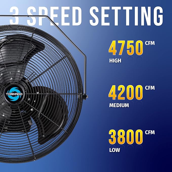 Tornado 20 Inch Outdoor Rated IPX4 Water-Resistant High Velocity Fan Industrial Workstation Wall Mount Fan For Commercial, Industrial, Residential, Greenhouse Use 3 Speed 4750 CFM UL Safety Listed