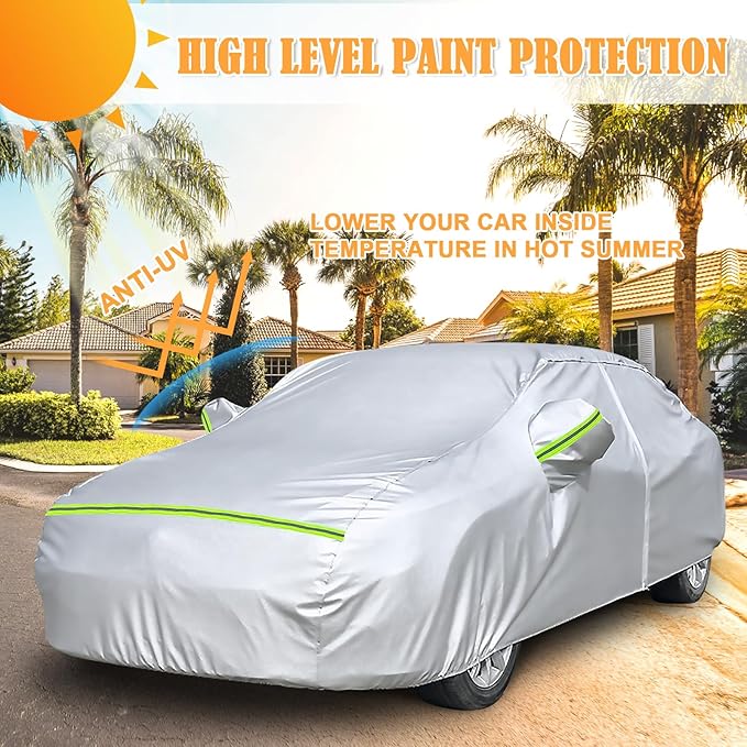 Waterproof Car Covers Replace for 2015-2024 Acura TLX, 6 Layers Silver All Weather Car Cover with Zipper Door & Windproof Bands for Snow Rain Dust Hail Protection