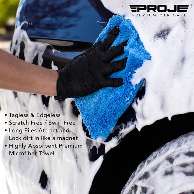 PROJE' Blue Microfiber Towel - Ultra Absorbent - Car Drying, Polishing, Buffing Cloth & Interior Detailing Towel - 500 GSM 16x16in - Auto Detailing Supplies - Pack of 6 Premium Car Care