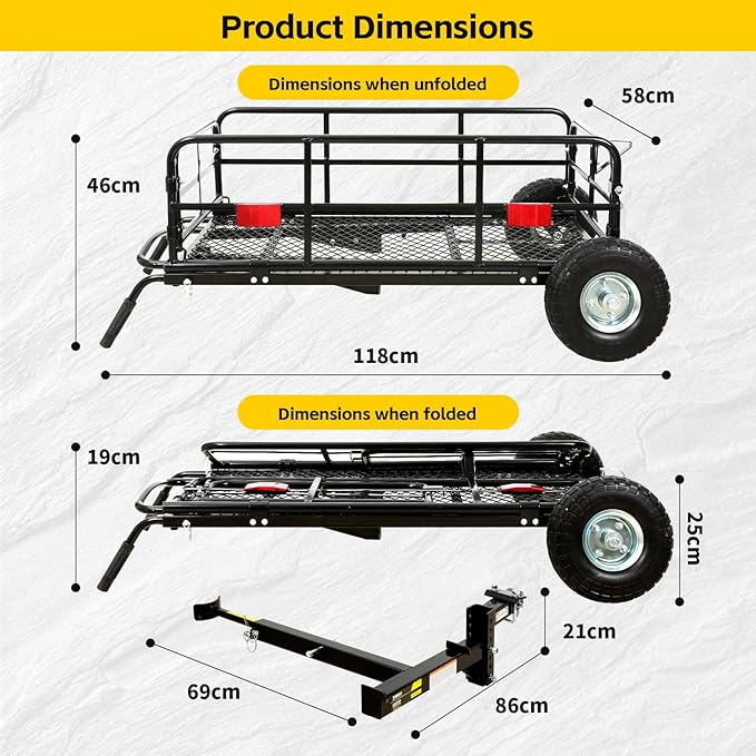 MaxxHaul 50243 Foldable Hitch N Roll Cargo Carrier Cart With Quick Detachable Basket Rack With 10 inch Flat Free Tires for Home Camp Travel Ranch SUV Up to 400 lb. Capacity