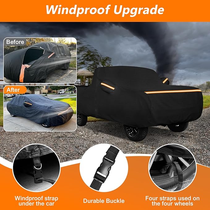 Car Cover for Chevrolet C10 C20 K10 K20 1960-1991, All Weather Waterproof 420D Oxford Cloth with Cotton Lining, Outdoor Car Cover with Windproof Straps, Heavy Duty Sun Rain Snow Protection