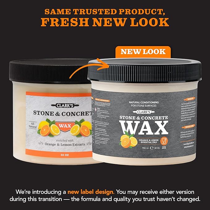 CLARK’S Natural Stone Wax - Seal and Protect Soapstone, Slate and Concrete with Carnauba and Beeswax - Use on Kitchen and Bath Countertops - Enriched with Lemon and Orange Extract, Large 32oz