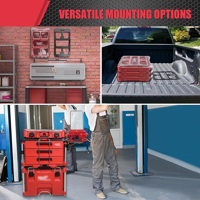 Folding Packout Mount Compatible with Milwaukee Packout Toolbox,Side Storage for Your Packout System