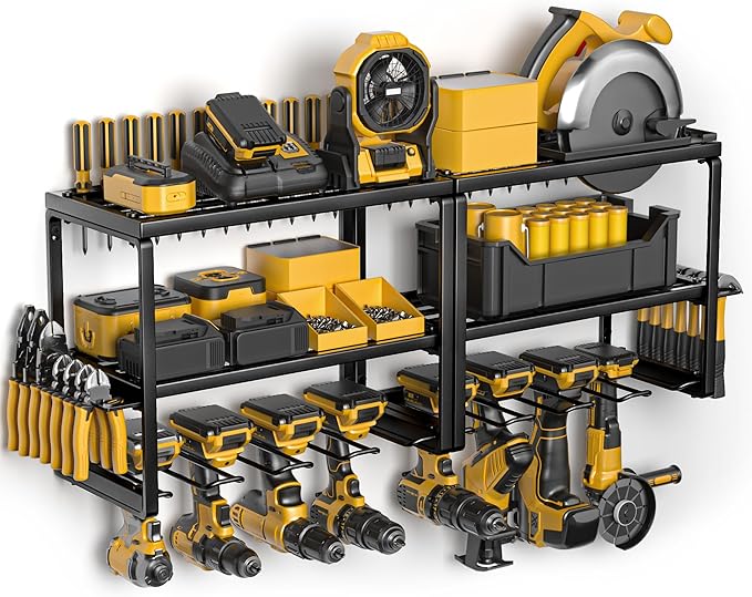 Spampur Power Tool Organizer, 15 Min Fast Assembly, 8 Slots 3 Layer Heavy Duty Metal & Max 150lb load Cordless Power Dill Holder in Garage/Workshop/Pegboard/Shed Suitable for giving for Father's Day