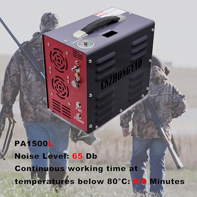 PORTAIR 4500PSI Portable HPA Compressor,Auto-Stop, Oil/Water-Free, Built-in Power Converter PCP Air Compressor for Air Rifle, Scuba Tank, Powered by Car Battery 12V DC or Home 110V AC (Black)
