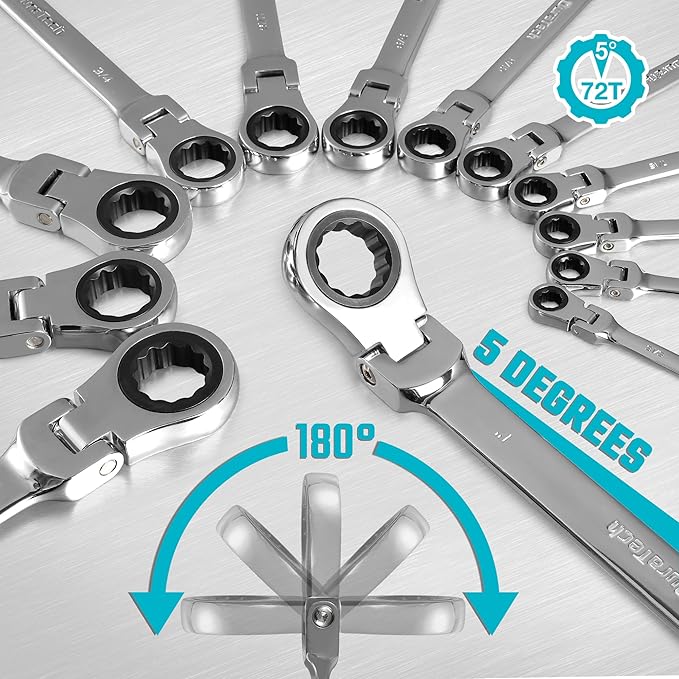 DURATECH 3/4" Flex-Head Ratcheting Combination Wrench, SAE, 72-Tooth, CR-V Steel