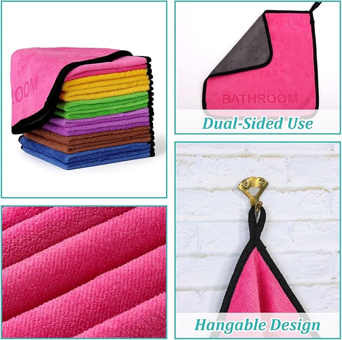 Microfiber Cleaning Cloth Set - 12 Pack Microfiber Towel 12"x12" with Printed Use Labels, Color-Coded Dish Rags Cleaning Towels, Reusable Rags for House, Kitchen, Car, Bathroom, Outdoor