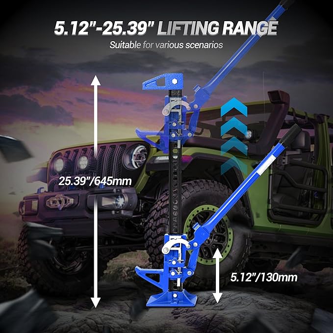 GarveeTech 33" Farm Jack, 3 Ton Capacity Ratcheting Off Road, Utility Heavy-Duty F-arm J-ack for Tractor, Truck, SUV, Lift Height 5.12-25.39 inches