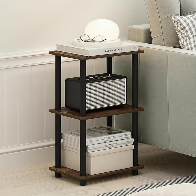 Furinno Turn-N-Tube Storage Shelves, 3-Tier Open Frame Book Shelf, Standing Corner Shelf, Toolless Assembly, Open Shelves, for Organization and Storage, Living Room, Garage, Home Office, Amber Pine