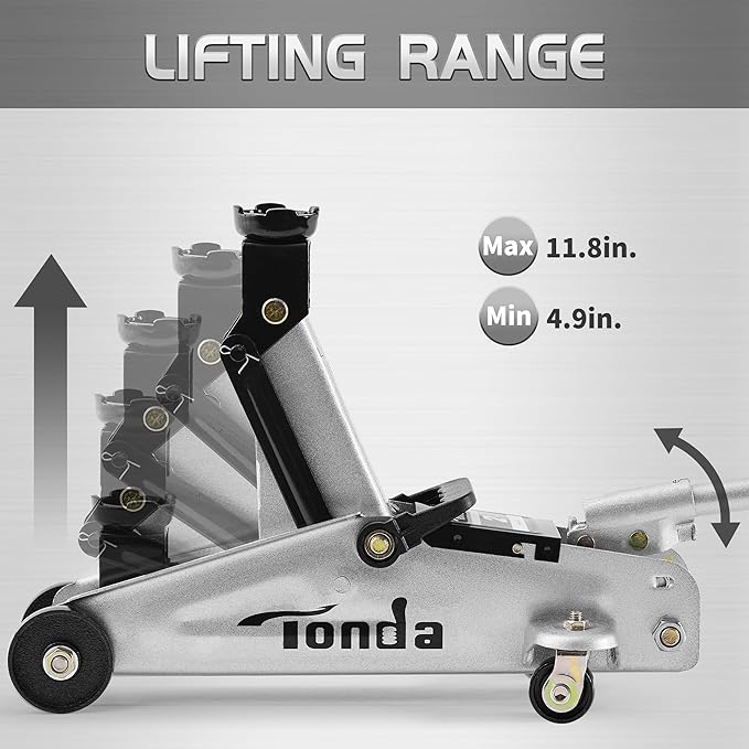 TONDA Floor Jack, Hydraulic Portable Car Lift Jack, 2 Ton (3,800 lb) Capacity, Silver