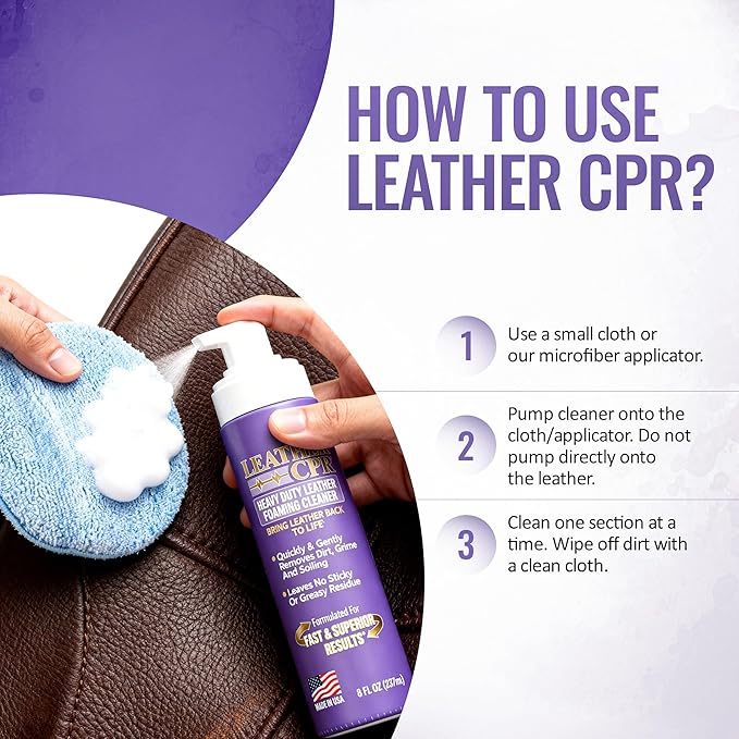 Leather CPR Heavy Duty Leather Foaming Cleaner - 8 oz (2 Pack) - Car Interior Cleaner For Heavy Dirt & Grime, Heavily Soiled Furniture Leather Cleaner For Couch, Car Seat, Purses, Shoes, Boots, & More