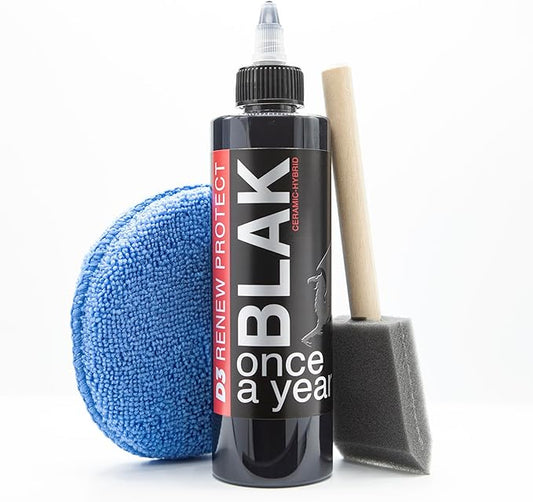 RENEW PROTECT Blak, Semipermanent Rich Black Tire & Trim Treatment, Mid to High Shine, Floor Mat- RV- Golf Cart, Motorcycle-Safe, Acrylic Ceramic-Hybrid Protectant, Wash-Proof, 5 min Dry-Seal 8oz