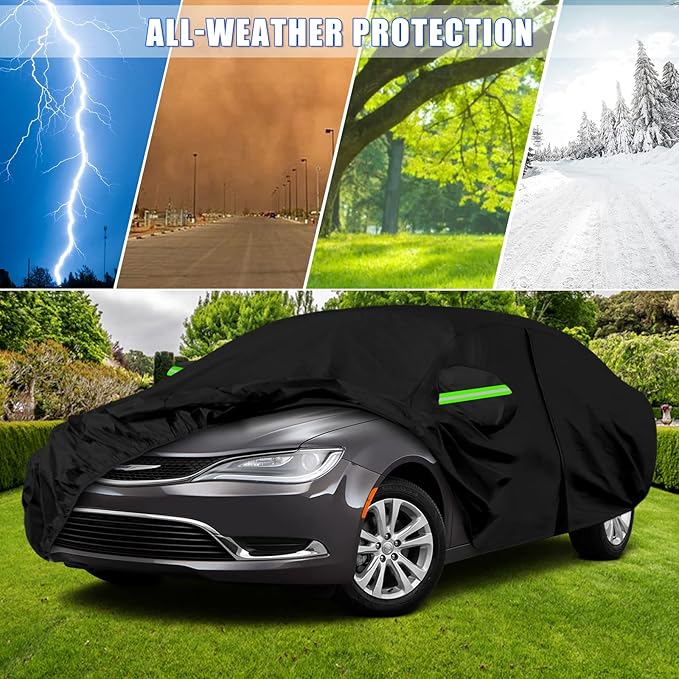 Waterproof Car Cover Replace for 2011-2017 Chrysler 200, 6 Layers All Weather Car Covers with Zipper Door & Windproof Bands for Snow Rain Dust Hail Protection (200)