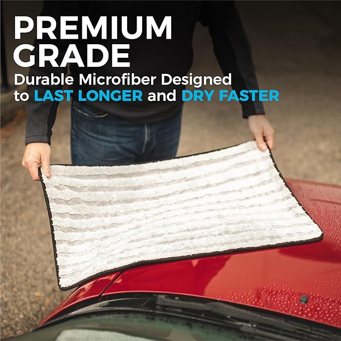 The Rag Company Gauntlet Car Drying Towel - 70/30 Korean Microfiber, Dries Faster Without Scratching, 900gsm, 15x24 inches, Ice Grey/Grey, 2-Pack