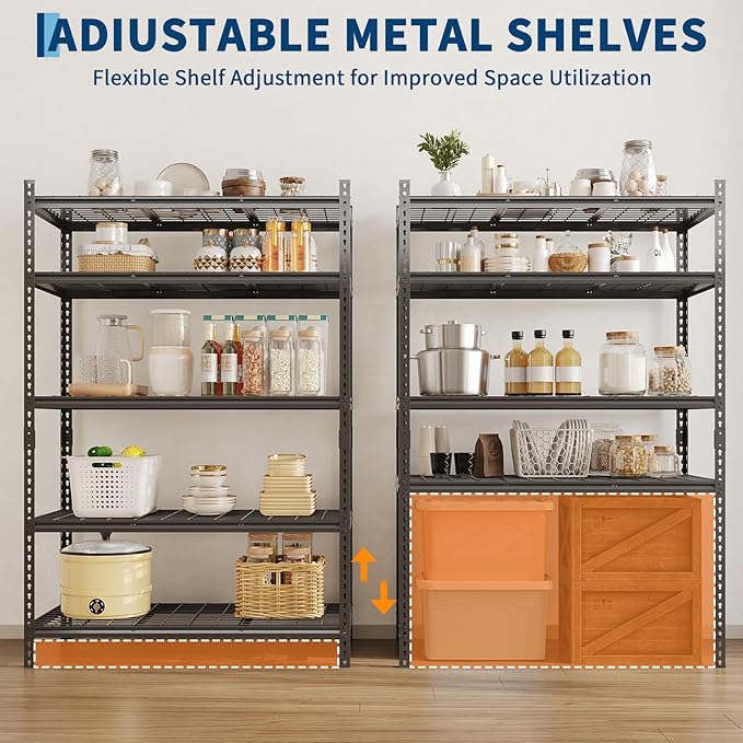 Garage Shelving 2200 LBS Storage Shelves Adjustable Metal Shelving Unit Heavy Duty 5 Tier Metal Shelves for Garage Kitchen Pantry Warehouse Basement, 36" W × 16" D × 72" H