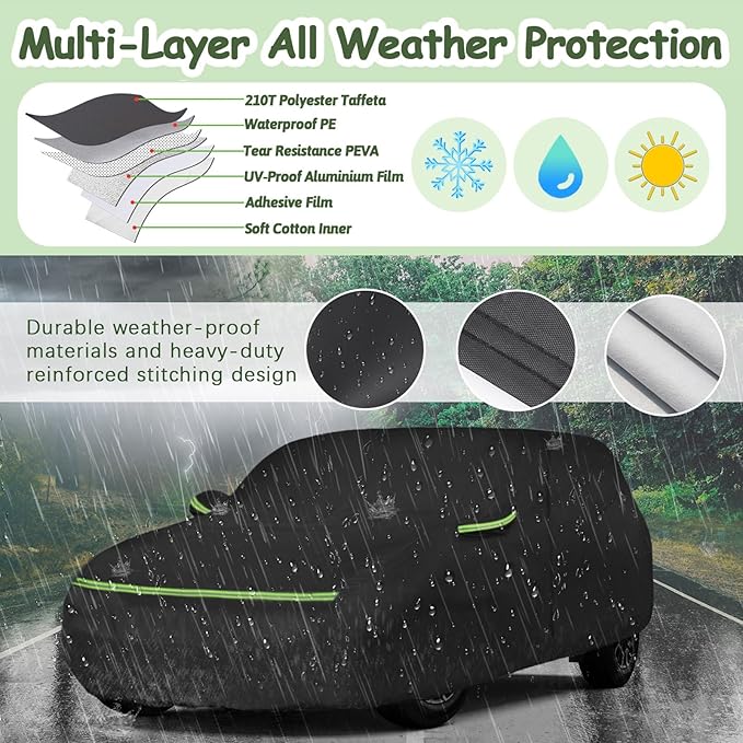 Car Covers for 1994-2024 Ford Mustang, Waterproof All-Weather Full Car Cover with Windproof Gust Strap and Zipper Door for 1994-2024 Mustang GT/Cobra/Shelby/Bullitt/ECOBOOST