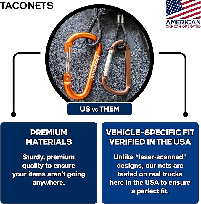 TacoNets Envelope Cargo Net for Colorado/Canyon - Fits 2023-Current - Upgraded 5mm Bungee - Integrated Storage Bag - Heavy Duty Carabiners - Designed in USA