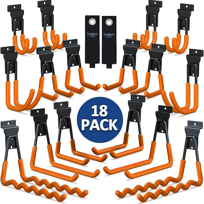 3-H Slatwall Hooks 18 Pack Heavy Duty Multi Sizes, Slatwall Accessories & Hangers Compatible with Proslat Handiwall Crownwall StoreWALL, Garage Slat Wall Hooks for Tools & Daily Items(Orange)