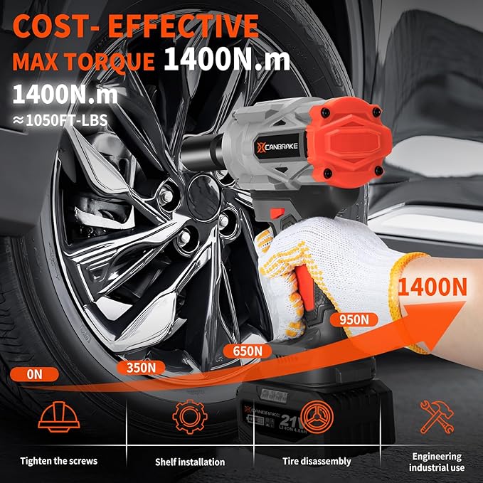 1400N.m Cordless Impact Wrench, 1/2' 21V Heavy Duty Brushless Impact Gun with 2 x 4.0Ah Battery & 5 Sockets, 3 Speeds Adjustment, 1050ft-lbs Electric Pistola Llave de Impacto for Car Truck Tires Mover