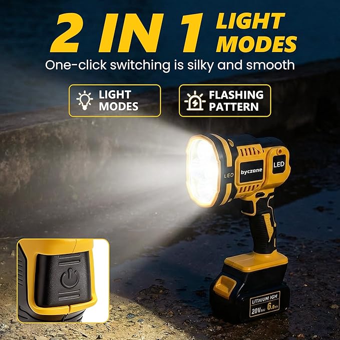 Handheld Spotlight for Dewalt 20V Battery, 1500LM LED Work Light, Flashlight with 2 Modes & 90° Pivoting Head, for Workshop, Camping, Jobsites (Battery Not Included)