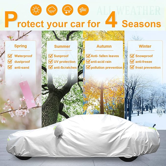 Car Cover for Automobiles All Weather Waterproof Universal Fit for Sedan (Length 166"-177")