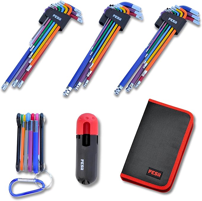 FESA Jumbo Allen Wrench Set - 29-Piece Torx, Standard & Metric Allen Wrenches with Micro to Large Ball Ends - Hex Keys with Folding Hex Tool, T-Handle & Storage Case