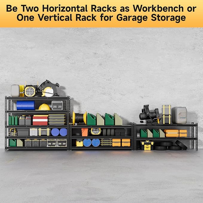 5-Tier 60”W X 20”D X 72”H Garage Shelving Heavy Duty 3000LBS Shop Shelves Heavy Duty Adjustable Unit Rack Metal Rack (Black)