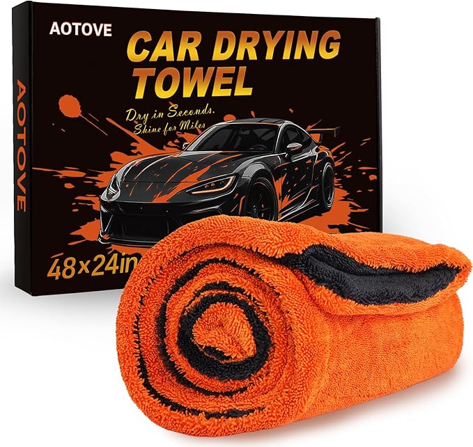48”x24” Car Drying Towel, XXL Dual Sided Microfiber SUV Cleaning Towel 1300GSM Lint-Free & Scratch-Free Super Absorbent RV Drying Cloth Machine Washable (Black-BrightOrange)